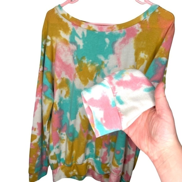 Pink Lily Tie Dye Pink Blue Gold Crewneck Pullover Jumper Sweatshirt Size Small - Picture 5 of 13